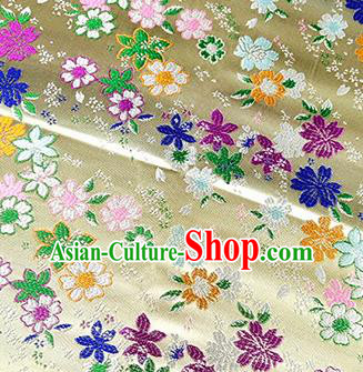 Japanese Traditional Primrose Pattern Kimono Light Yellow Brocade Fabric Tapestry Satin Fabric Nishijin Material Japanese Traditional Primrose Pattern Kimono Light Yellow Brocade Fabric Tapestry Satin Fabric Nishijin Material