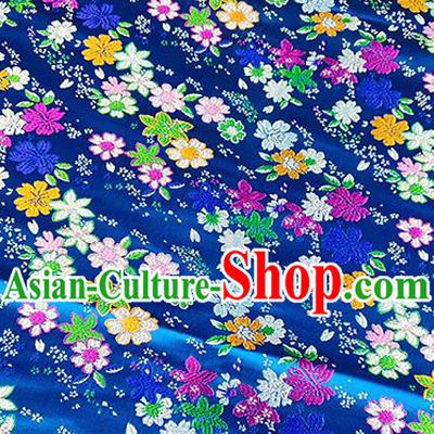 Japanese Traditional Primrose Pattern Kimono Blue Brocade Fabric Tapestry Satin Fabric Nishijin Material