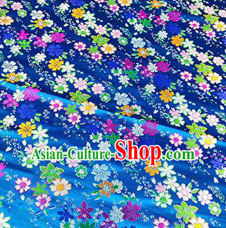 Japanese Traditional Primrose Pattern Kimono Blue Brocade Fabric Tapestry Satin Fabric Nishijin Material Japanese Traditional Primrose Pattern Kimono Blue Brocade Fabric Tapestry Satin Fabric Nishijin Material