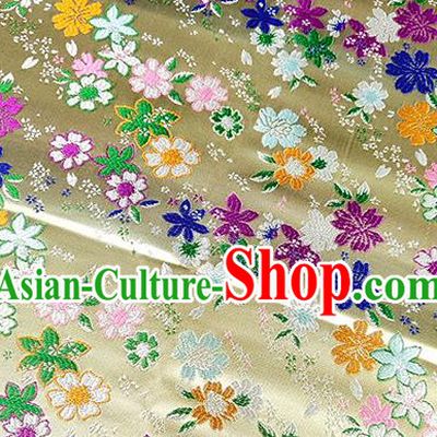 Japanese Traditional Primrose Pattern Kimono Light Yellow Brocade Fabric Tapestry Satin Fabric Nishijin Material