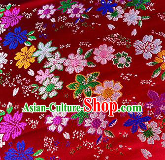 Japanese Traditional Primrose Pattern Kimono Red Brocade Fabric Tapestry Satin Fabric Nishijin Material Japanese Traditional Primrose Pattern Kimono Red Brocade Fabric Tapestry Satin Fabric Nishijin Material