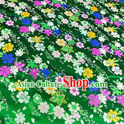 Japanese Traditional Primrose Pattern Kimono Green Brocade Fabric Tapestry Satin Fabric Nishijin Material