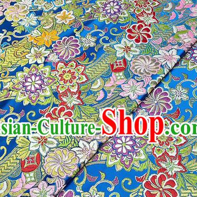Japanese Traditional Pattern Kimono Blue Brocade Fabric Tapestry Satin Fabric Nishijin Material