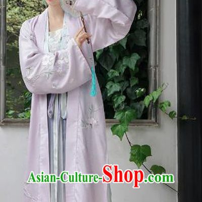 Chinese Ancient Court Infanta Embroidered Lilac Dress Traditional Song Dynasty Patrician Lady Costume for Women
