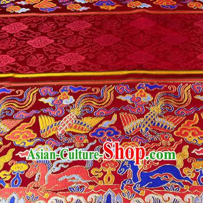 Chinese Traditional Phoenix Horse Pattern Red Brocade Fabric Silk Satin Fabric Hanfu Material