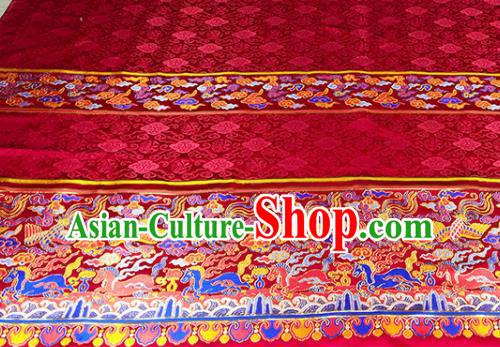 Chinese Traditional Phoenix Horse Pattern Red Brocade Fabric Silk Satin Fabric Hanfu Material Chinese Traditional Phoenix Horse Pattern Red Brocade Fabric Silk Satin Fabric Hanfu Material