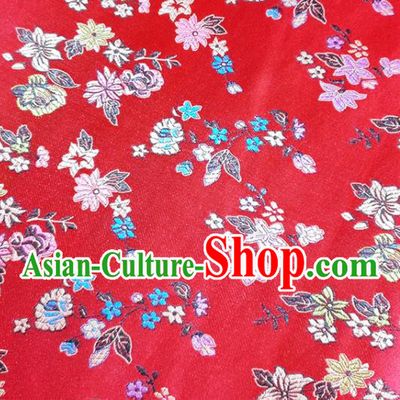 Chinese Traditional Flowers Pattern Red Brocade Fabric Silk Satin Fabric Hanfu Material