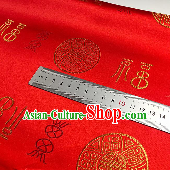 Chinese Traditional Fu Character Pattern Red Brocade Fabric Silk Satin Fabric Hanfu Material Chinese Traditional Fu Character Pattern Red Brocade Fabric Silk Satin Fabric Hanfu Material