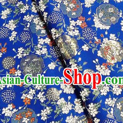 Japanese Traditional Carnations Pattern Kimono Royalblue Brocade Fabric Tapestry Satin Fabric Nishijin Material