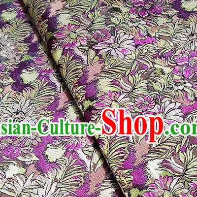 Japanese Traditional Flowers Pattern Kimono Purple Brocade Fabric Tapestry Satin Fabric Nishijin Material