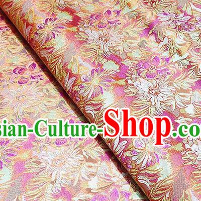 Japanese Traditional Flowers Pattern Kimono Pink Brocade Fabric Tapestry Satin Fabric Nishijin Material