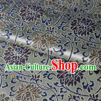 Chinese Traditional Twine Lotus Pattern Grey Brocade Fabric Silk Satin Fabric Hanfu Material