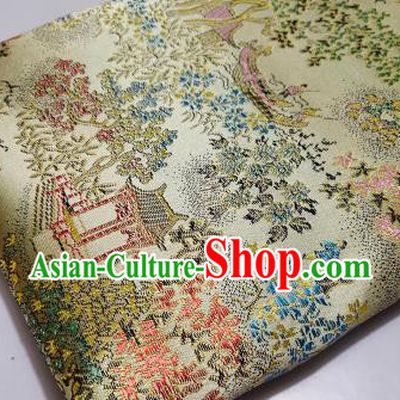 Chinese Traditional Scenery Pattern Beige Brocade Fabric Silk Satin Fabric Hanfu Material