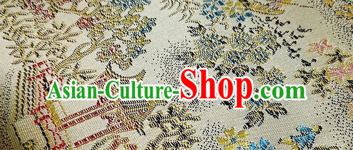 Chinese Traditional Scenery Pattern Beige Brocade Fabric Silk Satin Fabric Hanfu Material Chinese Traditional Scenery Pattern Beige Brocade Fabric Silk Satin Fabric Hanfu Material