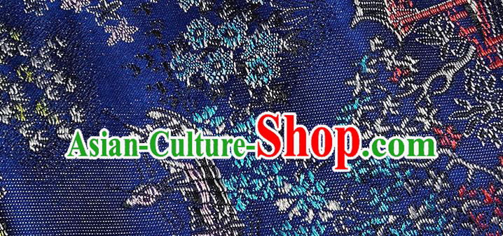 Chinese Traditional Scenery Pattern Navy Brocade Fabric Silk Satin Fabric Hanfu Material Chinese Traditional Scenery Pattern Navy Brocade Fabric Silk Satin Fabric Hanfu Material