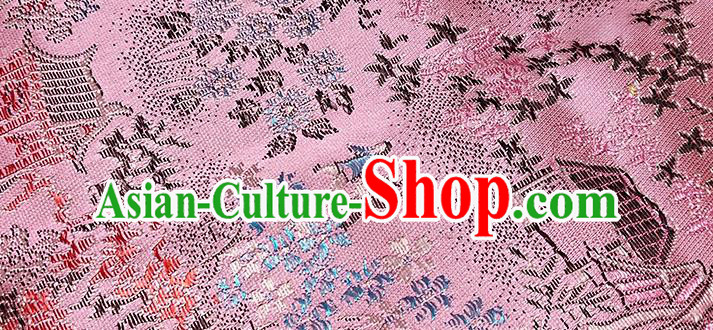 Chinese Traditional Scenery Pattern Pink Brocade Fabric Silk Satin Fabric Hanfu Material Chinese Traditional Scenery Pattern Pink Brocade Fabric Silk Satin Fabric Hanfu Material