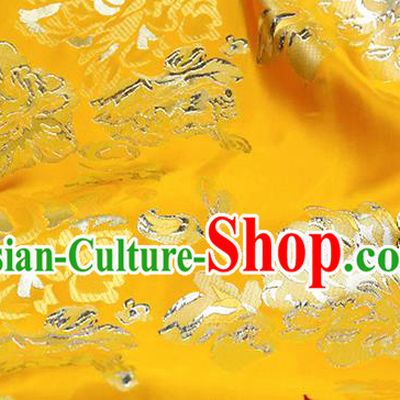 Chinese Traditional Peony Pattern Yellow Brocade Fabric Silk Satin Fabric Hanfu Material