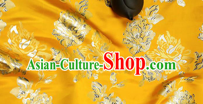 Chinese Traditional Peony Pattern Yellow Brocade Fabric Silk Satin Fabric Hanfu Material Chinese Traditional Peony Pattern Yellow Brocade Fabric Silk Satin Fabric Hanfu Material