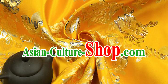 Chinese Traditional Peony Pattern Yellow Brocade Fabric Silk Satin Fabric Hanfu Material Chinese Traditional Peony Pattern Yellow Brocade Fabric Silk Satin Fabric Hanfu Material