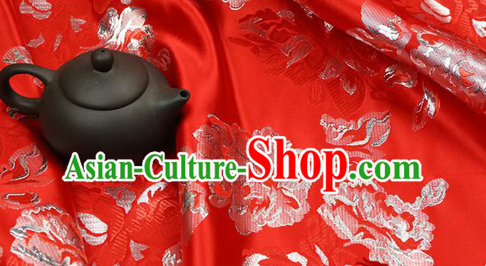 Chinese Traditional Peony Pattern Red Brocade Fabric Silk Satin Fabric Hanfu Material Chinese Traditional Peony Pattern Red Brocade Fabric Silk Satin Fabric Hanfu Material