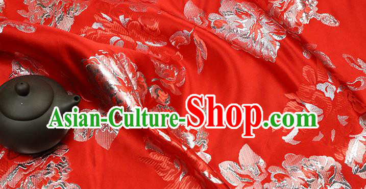 Chinese Traditional Peony Pattern Red Brocade Fabric Silk Satin Fabric Hanfu Material Chinese Traditional Peony Pattern Red Brocade Fabric Silk Satin Fabric Hanfu Material