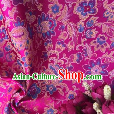 Chinese Traditional Flowers Pattern Rosy Brocade Fabric Silk Satin Fabric Hanfu Material