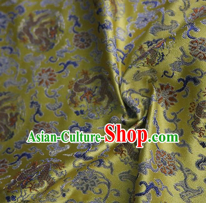 Chinese Traditional Dragon Pattern Golden Brocade Fabric Silk Satin Fabric Hanfu Material