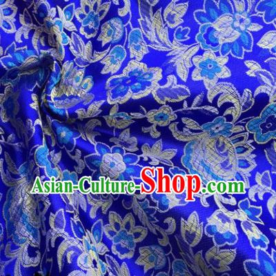 Chinese Traditional Flowers Pattern Royalblue Brocade Fabric Silk Satin Fabric Hanfu Material