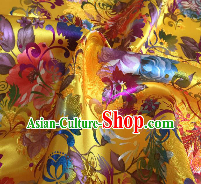 Chinese Traditional Peony Flowers Pattern Yellow Brocade Fabric Silk Satin Fabric Hanfu Material Chinese Traditional Peony Flowers Pattern Yellow Brocade Fabric Silk Satin Fabric Hanfu Material