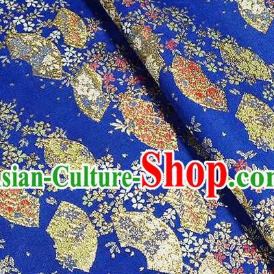 Japanese Traditional Sakura Fan Pattern Kimono Royalblue Brocade Fabric Tapestry Satin Fabric Nishijin Material