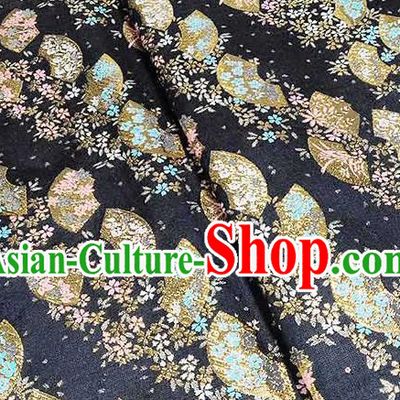 Japanese Traditional Sakura Fan Pattern Kimono Black Brocade Fabric Tapestry Satin Fabric Nishijin Material