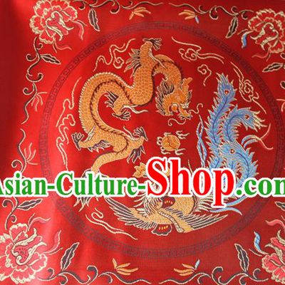 Chinese Traditional Dragon Phoenix Pattern Red Brocade Fabric Silk Tapestry Satin Fabric Hanfu Material