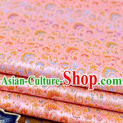 Chinese Traditional Celosia Cristata Pattern Pink Brocade Fabric Silk Tapestry Satin Fabric Hanfu Material