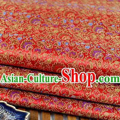 Chinese Traditional Celosia Cristata Pattern Red Brocade Fabric Silk Tapestry Satin Fabric Hanfu Material