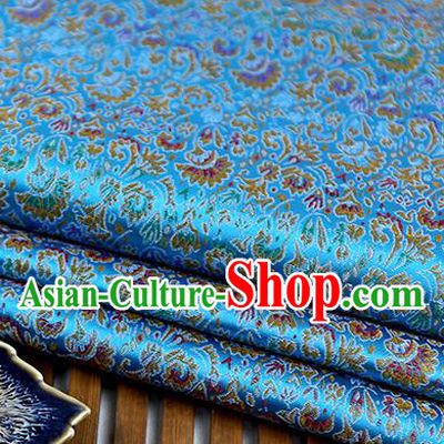 Chinese Traditional Celosia Cristata Pattern Blue Brocade Fabric Silk Tapestry Satin Fabric Hanfu Material