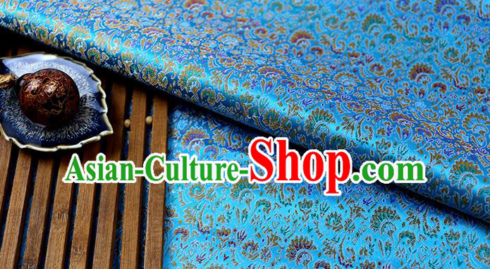 Chinese Traditional Celosia Cristata Pattern Blue Brocade Fabric Silk Tapestry Satin Fabric Hanfu Material