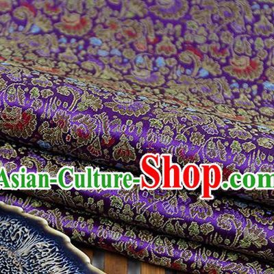 Chinese Traditional Celosia Cristata Pattern Purple Brocade Fabric Silk Tapestry Satin Fabric Hanfu Material