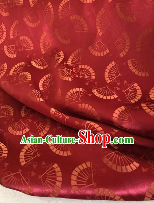 Chinese Traditional Fans Pattern Wine Red Brocade Fabric Silk Tapestry Satin Fabric Hanfu Material Chinese Traditional Fans Pattern Wine Red Brocade Fabric Silk Tapestry Satin Fabric Hanfu Material