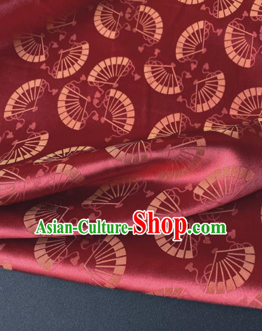 Chinese Traditional Fans Pattern Wine Red Brocade Fabric Silk Tapestry Satin Fabric Hanfu Material Chinese Traditional Fans Pattern Wine Red Brocade Fabric Silk Tapestry Satin Fabric Hanfu Material