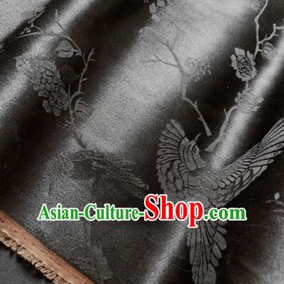 Chinese Traditional Flowers Birds Pattern Black Silk Fabric Hanfu Material