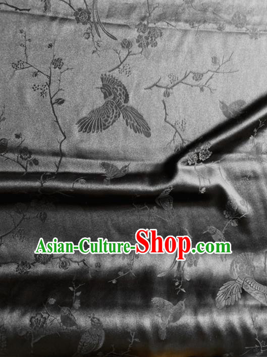 Chinese Traditional Flowers Birds Pattern Black Silk Fabric Hanfu Material Chinese Traditional Flowers Birds Pattern Black Silk Fabric Hanfu Material
