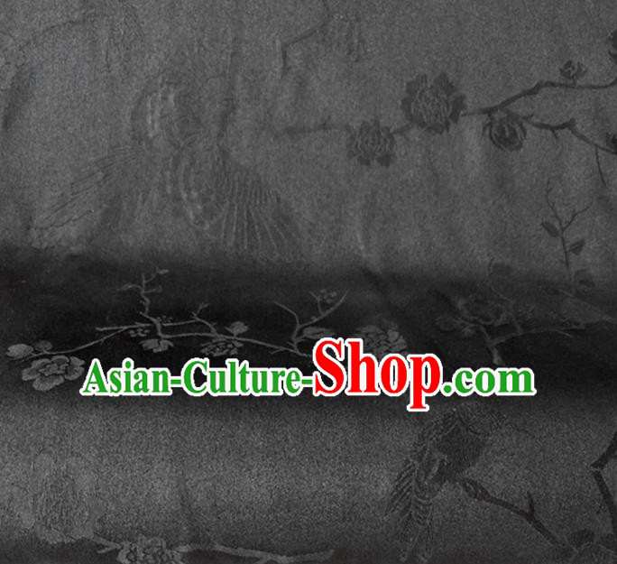 Chinese Traditional Flowers Birds Pattern Black Silk Fabric Hanfu Material Chinese Traditional Flowers Birds Pattern Black Silk Fabric Hanfu Material