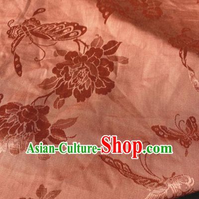 Chinese Traditional Butterfly Peony Pattern Orange Silk Fabric Hanfu Brocade Material