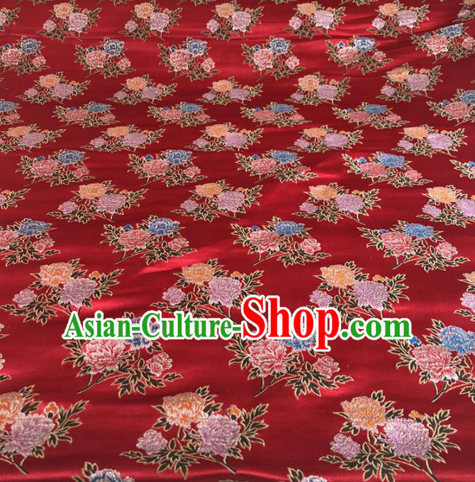 Chinese Traditional Peony Pattern Red Silk Fabric Hanfu Brocade Material Chinese Traditional Peony Pattern Red Silk Fabric Hanfu Brocade Material