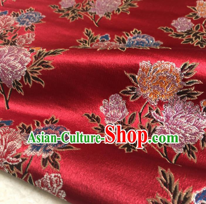 Chinese Traditional Peony Pattern Red Silk Fabric Hanfu Brocade Material Chinese Traditional Peony Pattern Red Silk Fabric Hanfu Brocade Material