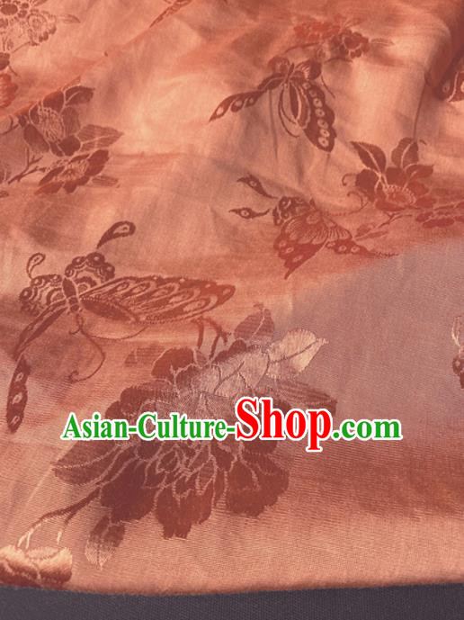 Chinese Traditional Butterfly Peony Pattern Orange Silk Fabric Hanfu Brocade Material Chinese Traditional Butterfly Peony Pattern Orange Silk Fabric Hanfu Brocade Material