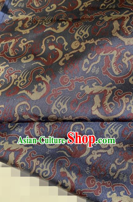 Chinese Traditional Dragon Pattern Navy Silk Fabric Hanfu Gambiered Guangdong Gauze Material Chinese Traditional Dragon Pattern Navy Silk Fabric Hanfu Gambiered Guangdong Gauze Material
