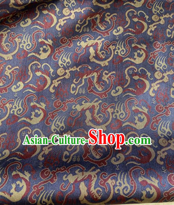 Chinese Traditional Dragon Pattern Navy Silk Fabric Hanfu Gambiered Guangdong Gauze Material Chinese Traditional Dragon Pattern Navy Silk Fabric Hanfu Gambiered Guangdong Gauze Material