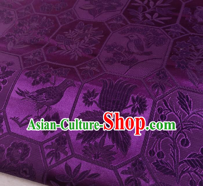 Chinese Traditional Birds Pattern Purple Silk Fabric Hanfu Brocade Material Chinese Traditional Birds Pattern Purple Silk Fabric Hanfu Brocade Material