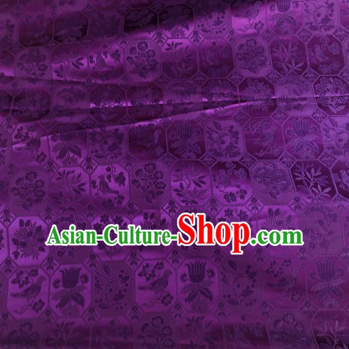 Chinese Traditional Birds Pattern Purple Silk Fabric Hanfu Brocade Material Chinese Traditional Birds Pattern Purple Silk Fabric Hanfu Brocade Material